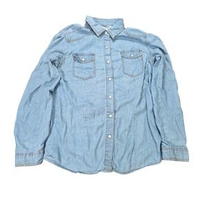 Marci Button Down Shirt Women's Size L Blue Light Wash Denim Cotton Long Sleeve